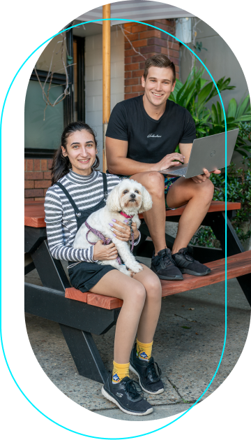 Codex Team Outside with Dog and Laptop